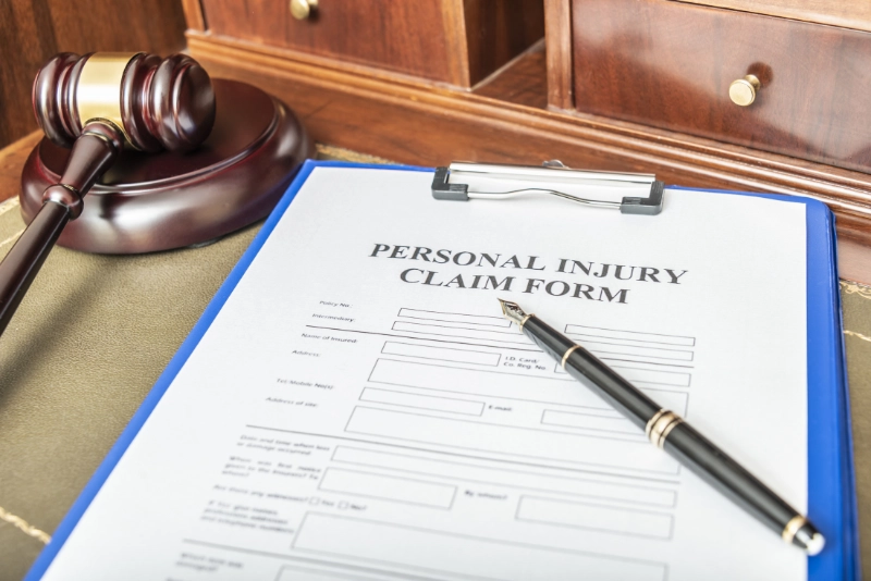 A personal injury claim form filled with details about the incident, including date, location, and nature of injuries.